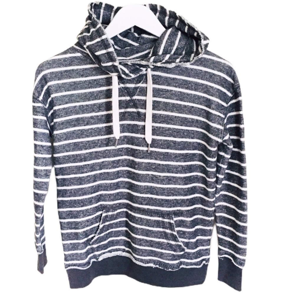 JO & CO Jeans Stripe Hoodie/Sweater With Drawstring & Pockets Grey Size Small